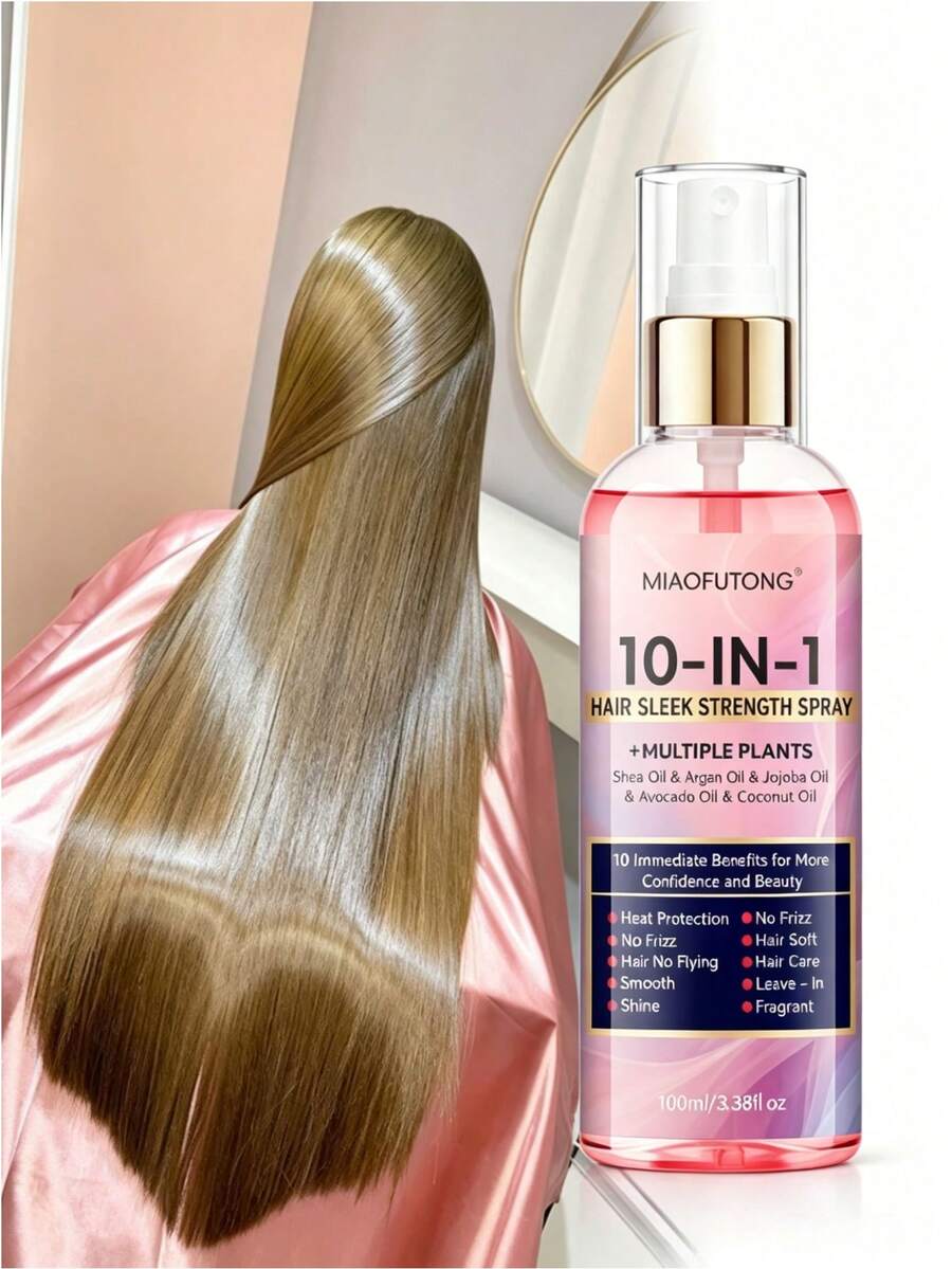 Semprotan Penghalus Rambut Multifungsi 10-in-1, Mengandung Minyak Nabati Alami, Perlindungan Panas & Pengontrol Rambut Kusut