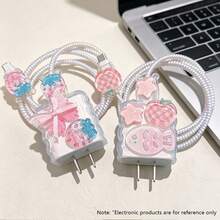 4 Stücke Eis-transparent Erdbeere Datenkabelschutz kompatibel mit Apple 20W Ladekabel Schnellladung bruchsicher - Verschiedenfarbig - Übersicht 2