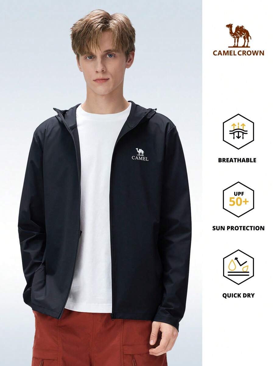 CAMEL CROWN 男士防晒夹克，夏季防紫外线轻便透气皮革外套 - 幻影黑 - 查看 1
