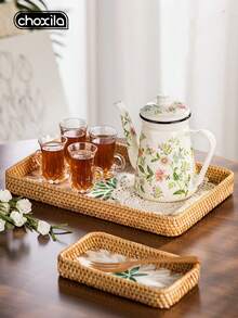 choxila 3pcs Bohemian Style Vine & Shell Decor Tray Set - Multi-Functional Storage Tray, Suitable For Snack Bowls, Teapots, Dessert Cups, Vases, Candles And Aromatherapy. Perfect For Living Room, Bedroom And Afternoon Tea Scenes, Ideal Choice For Saudi National Day - Tray - View 4