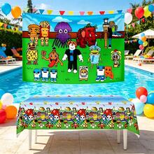 Roblox 2pcs Set Fun Tiger Backdrop 100x150cm/Tablecloth 137x274cm, Waterproof PE Material Party Decoration, Suitable For Birthday, Halloween, Graduation, Carnival, Wedding, Baby Shower, Christmas, Easter, Photo Shoot And Festival - Steal a Brainrot Combination - View 4