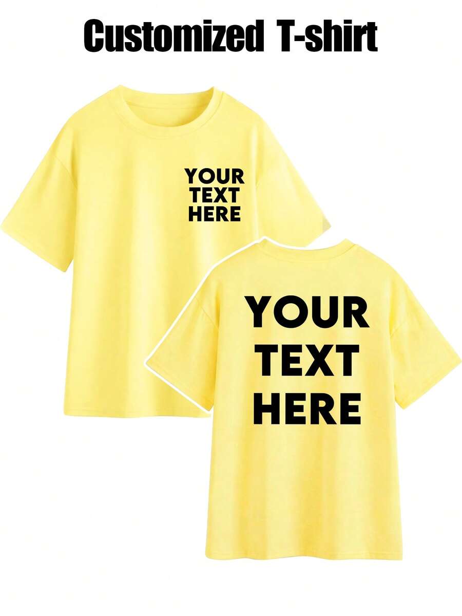 Camiseta personalizable para mujer, personalizable por delante y por detrás, se puede añadir texto, se puede elegir el color y la fuente, camiseta de manga corta para mujer para deportes - Amarillo - Ver 1