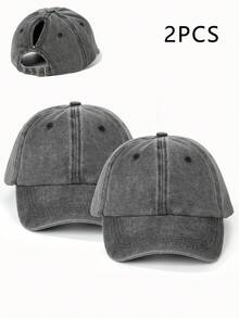 Y2K 1/2 Unisex Solid Color Ponytail Baseball Cap, Washed, Sun Protection, Breathable, Adjustable Size, New Versatile Style For Daily Casual Wear And Sun Shade - Black - View 22