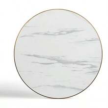 60cm Round Marble Texture Small Table, Gold Shaped Steel Base, Glossy Tabletop, Suitable For Living Room/Dining Room/Coffee Corner - White - View 6
