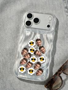 1pc Customized Photo Wavy Pattern ABS Phone Case, Personalized Detachable Face Ornament Shaking Phone Case, Custom Upload Portrait Design, Durable ABS Plastic Shell, Anti-Drop Anti-Scratch, Transparent Wavy Texture, Suitable For Multiple Phone Models; Ideal Gift For Couples, Family, Friends And Lovers, Suitable For Daily Use, Birthday, Anniversary, Valentine's Day, Christmas And Holiday Gifting - Multicolor - View 4