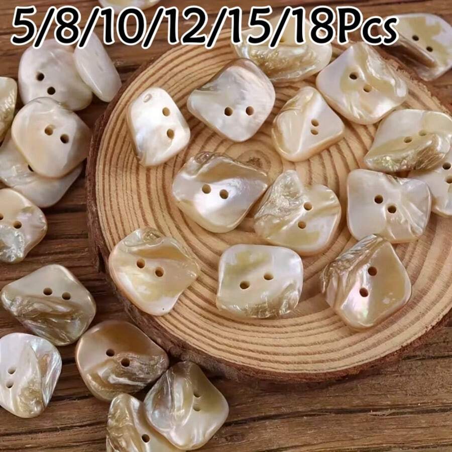 5/8/10/12/15/18Pcs Botones de Forma Asimétrica, Botones de Concha Natural con Dos Agujeros, Adecuados para Manualidades DIY, Accesorios de Ropa, Etc.