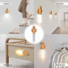1pc/2pcs Creative Wood LED Wall Light Motion Sensor Magnetic Type-C Rechargeable Night Lamp For Kitchen Staircase - 小夜燈 - 查看 2
