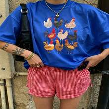 Cute Daily Casual Graphic T-Shirt 100% Cotton Oversized Soft Breathable Casual Crewneck Short Sleeve Top Aesthetic Daily Fashion Lovers Casual Wearers Gift Givers  Basic - 藍色 - 查看 18