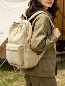 2026 New Minimalist And Versatile Solid Color Corduroy Backpack For Women, Adjustable For Daily Use, School And Travel, Gift - 米色 - 查看 1