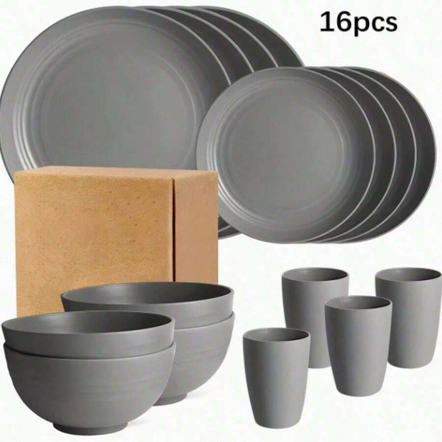 16-Piece Cutlery Set. Perfect For Home And Restaurant Use, And A Must-Have For Apartments, Kitchens, Parties, Festivals, And Outdoor Camping. - Grey - View 1