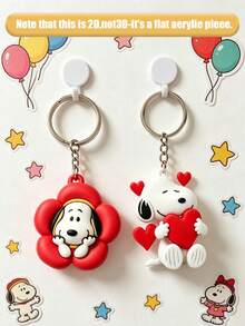 Set Gantungan Kunci Snoopy Tema Hati Hari Valentine (2 buah), Gantungan Kunci Snoopy Berbalut Bunga Merah & Memeluk Hati, Aksesori Multifungsi untuk Kunci Mobil dan Tas Tangan, Aksesori Kasual & Hadiah Kejutan Ulang Tahun - MultiWarna - View 2