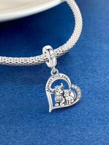 1pc Fashionable Sparkling Heart-Shaped Cow Mother & Child Pendant Bead Decor, Suitable For Women Bracelet DIY Jewelry - Style 1 - View 9