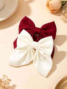 1/2pcs Red & White Color Block Knot Swallowtail Alligator Hair Clip, Girls Daily Casual Sports Half-Up Hair Styling Accessory - Multicolor - View 3