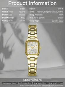 BIDEN Women's Watch, Exquisite And Stylish Square Dial Quartz Watch With Charm, Classic Gold + Box - Gold - View 6