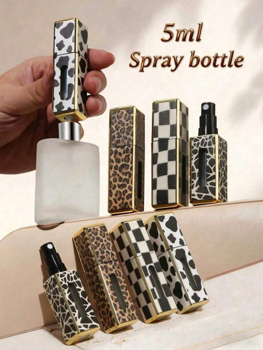 2pcs Leopard Print Square Perfume Atomizer Bottles, Portable Refillable Perfume Spray Bottles, Leopard Floral Pattern Mini Travel Decant Spray Bottles. Portable Travel Refillable Perfume Bottles, Square Decant Bottles, Spray Bottles, Reusable, Liquid Decant Bottles