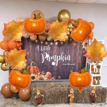 10pcs Harvest Pumpkin And Maple Leaf Foil Balloon Set, Thanksgiving Autumn Theme Party Decoration Orange Foil Balloons - Maple Pumpkin - View 6