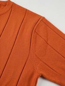 Men's Spring/Summer Ribbed Crew Neck Lightweight Loose Fit Knit Short Sleeve T-Shirt - Orange - View 7