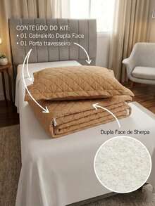 Single/Queen Double-Sided Bedspread Set With Sherpa Alaska 03 Pieces - Premium Soft Touch - Hazelnut - View 6