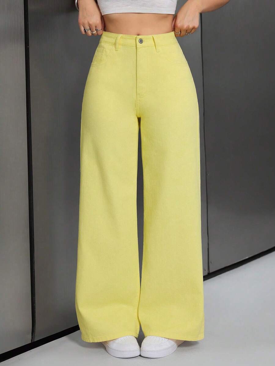 ICON Simple And Simple Women's Jeans For Everyday Wear - Light Yellow - View 1