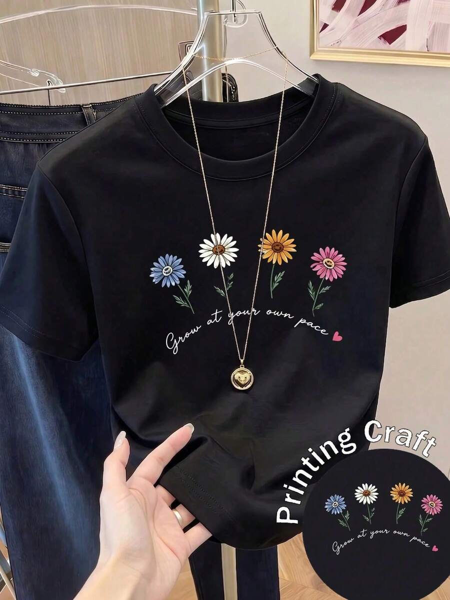 Playera Mujer Blanca Estampada Multiuso para Oficina, Fiestas y Vacaciones Estivales - Negro - Ver 1