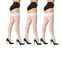 Aesthetic Lace Trim Over-Knee Socks For Women, Cute Gothic Style Thigh-High Socks 3 Pairs Pack Solid Color, Versatile Lace Top Thigh-High Socks | From Office Fashion To Night Sexy | Elegant Socks Suitable For Daily Commute, Party, Cosplay Costume - Multicolor - View 9