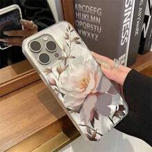 2026 Funda Efecto Plumas con Flor Nocturna, Diseño Floral Elegante, Compatible con iPhone13/14/15ProMax - transparente - Ver 6