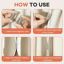 1Pair/3/4/6/10/12Pairs Magnetic Curtain Blackout Clips, Closure Fixing Buckles, No-Drill No-Sew Home/Dorm Blackout Accessories, No Hole Required, Light-Blocking Anti-Transparent, Curtain Clips, Suitable For Home, Bedroom And Office Curtains - Silver - View 8