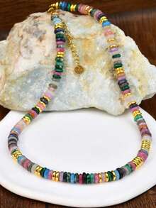1 pieza Collar de cuentas de piedra natural con colores arcoíris estilo bohemio y dopamina, cadena de clavícula vintage de orgullo para mujeres, adecuado para uso diario, vacaciones, viajes, uso casual, regalo de joyería de moda para familiares y amigos - color - Ver 5