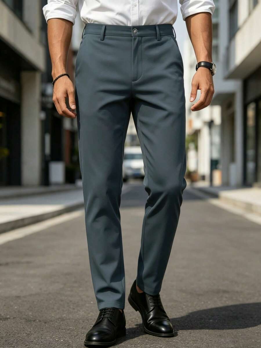 Men's Casual Dress Pants, Light Business Professional Dress Pants, Commuter Straight Leg Suit Pants - Light Grey - View 1