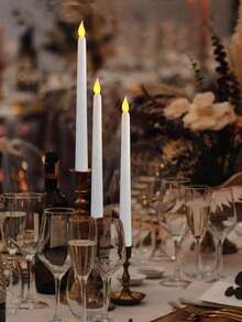 1-12pcs LED Flameless Flickering Candles, Battery Operated LED Taper Flickering Candles, Flameless LED Electronic Candles, Realistic Candles, Suitable For Wedding Decoration, Party, Dining Table, Home, Room, Christmas Decoration, Thanksgiving Decoration, Halloween Decoration - White - View 6