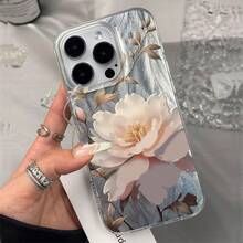 2026 Funda Efecto Plumas con Flor Nocturna, Diseño Floral Elegante, Compatible con iPhone13/14/15ProMax - transparente - Ver 8
