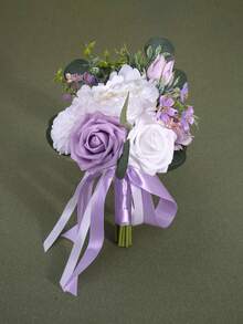 7 Inch White & Lavender Purple Bohemian Style Wedding Bouquet, Suitable For Bride, Bridesmaid, Artificial Flowers, Suitable For Ceremony - Multicolor - View 4
