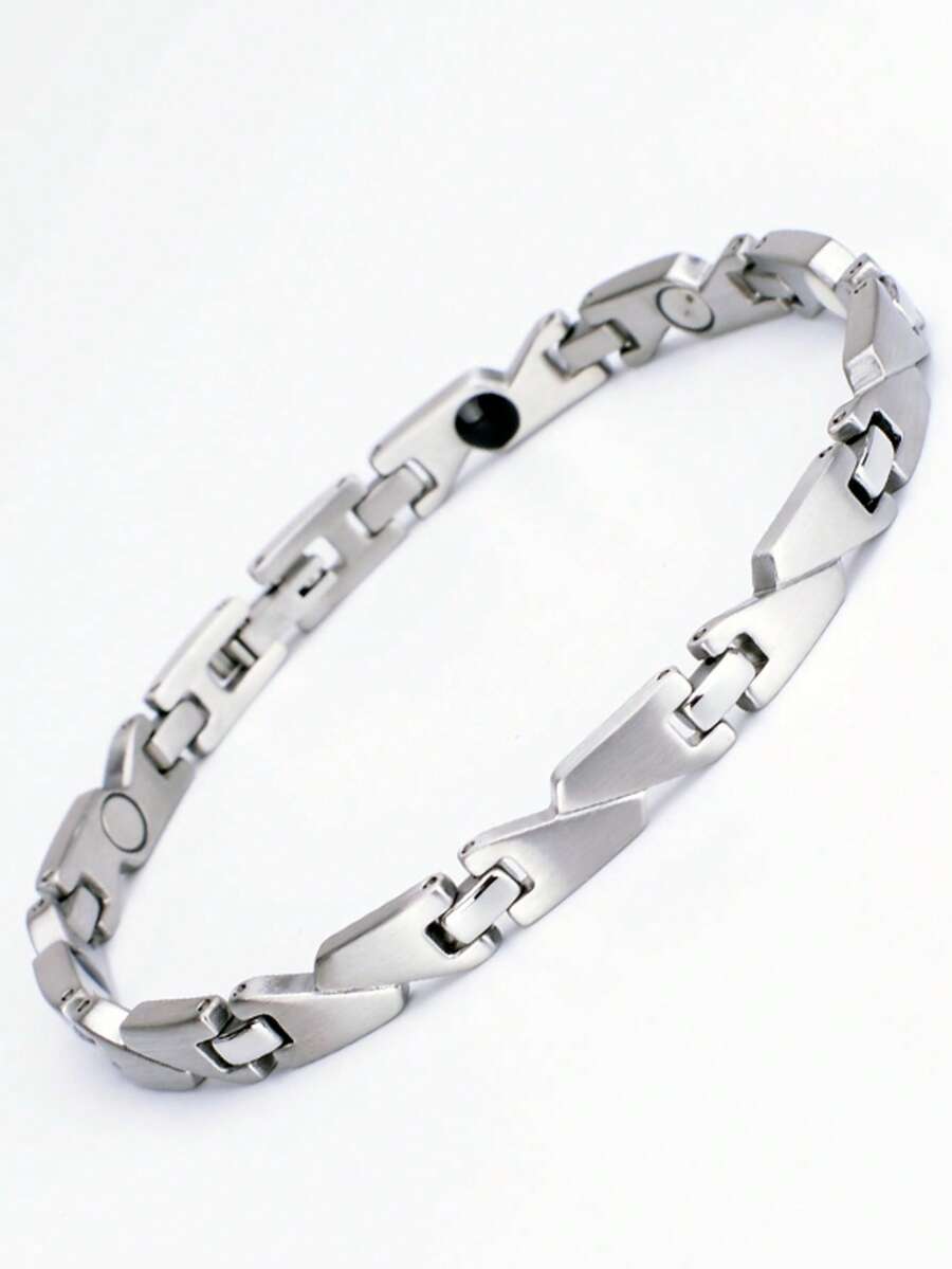 Unisex Minimalist Geometric Rhombus Link Bracelet, 2 Colors Waterproof Adjustable Daily Wear Accessory Gift - Silver - View 1