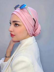 1pc Women's Classic Solid Color Elegant Instant Single-Layer Turban With Flowing Scarf, Fashion Elegant Long Flowing Scarf Hijab, Non-Slip Breathable Soft Modal Knitted Fabric Headscarf, Suitable For Daily Yoga, Sports, Outdoor Wear - Multicolor - View 22