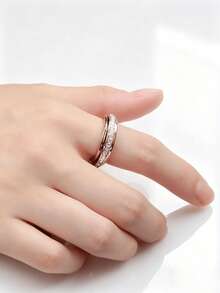 2026 New Style Rotating Stress Relief Single Row Rhinestone Ring, Gold Silver Rose Gold Full Cubic Zirconia Inlaid Ring, Wear-Resistant Waterproof Non-Fading Lucky Fashion Ring, Daily Layering Dating Versatile Jewelry - Baby's Breath Ring - View 4