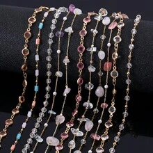 1m Fashionable Multi-Style Colorful Glass Rhinestone Asymmetrical Stone Copper Clasp Bead Chain For Handmade DIY Bracelets, Necklaces And Clothing Accessories - DIY Chain - View 2
