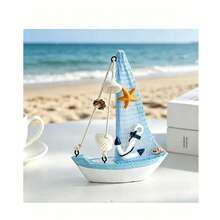 2D Flat Printed 1pc Ocean Style Shell Crackle Boat Ornament, Creative Acrylic Material Sailboat Model Small Ornament, Creative Decorative Craft Boat, Craft Decoration, Desktop Ornament, Home Decor, Suitable For Bedroom, Study And Living Room Decoration, Holiday Gift - 1PC - View 3