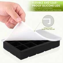 Vassoio per cubetti di ghiaccio in silicone, set da 3 pezzi (con coperchi rimovibili), ideale per fare cubetti di ghiaccio e risparmiare spazio nel congelatore; perfetto per bevande, cocktail e whisky; Colori: Nero - nero - Visualizzare 5