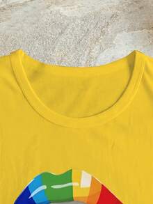 Nueva camiseta de manga corta para mujer, estampado de festival de arcoíris, ideal para primavera y verano - Amarillo - Ver 4
