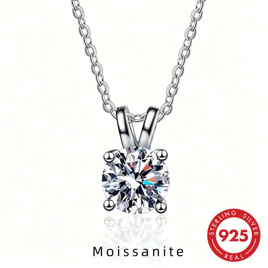1 Carat Round Moissanite Pendant Necklace, 925 Sterling Silver Rabbit Design, Suitable For Women's Daily Wear, Comes With Gift Box - One 1CT - View 1