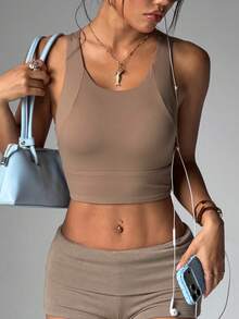 High-Impact Yoga Tank Top Women's Anti-Shock Sports Bra Push-Up Shaping One-Piece Fitness Bra - Camel - View 5