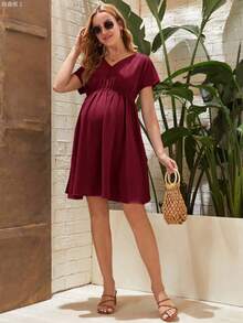 xuehuamaoyi02  Maternidad Vestido unicolor de talle alto - Morado - Ver 6