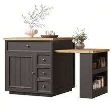 Extendable Kitchen Island (120-184 Cm) With Drawers And Casters, Mobile Island With Wood-Effect Top, Versatile Countertop For Kitchen, Dining Room And Bar, White - 黑色 - 查看 11