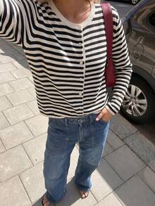 Women's Round Neck Striped Knit Long Sleeve Top - Multicolor - View 5