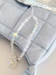 Chaîne de téléphone transparente à perles esthétique sirène Y2K, cordon de poignet avec breloques de coquillage irisé et de fleur, accessoire kawaii pour adolescentes - Multicolore - Voir 1