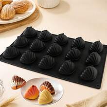 1 buah Cetakan Kue Silikon Berbentuk Cangkang Madeleine Hitam, 15 Rongga, Anti Lengket, Mudah Dilepas, Tahan Panas, Silikon, Cocok untuk Membuat Kue Berbentuk Cangkang, Cokelat, Dekorasi Kue, Es Batu, Sempurna untuk Hadiah Liburan, Kue Rumahan, Kue DIY untuk Pemula - Hitam - View 1