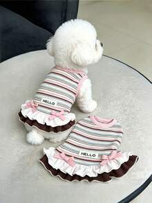 1 Stück Sommer-Welpenkleidung süßes Cartoon gestreiftes Kleid Weste Malteser Yorkshire Terrier Bichon Haustierbekleidung, Kätzchen gestreiftes Sommer-Haustierkleid Hundekleidung gestreift Teddy Bichon Yorkshire Terrier Anti-Haarverlust Haustierkleid - Verschiedenfarbig - Übersicht 7