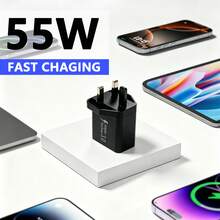 Best-Selling 4-In-1 55W PD&QC Fast Charging Wall Charger, UK Plug, 2USB-C+2USB-A Multi-Port Adapter, Compatible With IPhone 17/16 All Series And Models - View 7