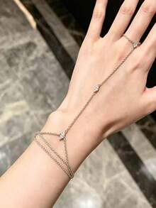 New Minimalist Rhinestone Finger Chain Bracelet For Women, Niche Fashion Floral Bracelet, Party Banquet Jewelry, Bracelet, Gold Jewelry - Multicolor - View 5