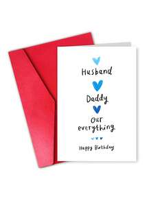 1pc "Husband Daddy Our Everything" Birthday & Father's Day Card With Envelope, Cute Blue Heart Design, Sweet Gift For Husband & Dad From Wife And Family, Blank Inside - A - View 10